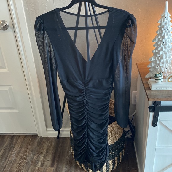Windsor Black Ruched Mesh Bodycon Dress, Size Small - Picture 2 of 2